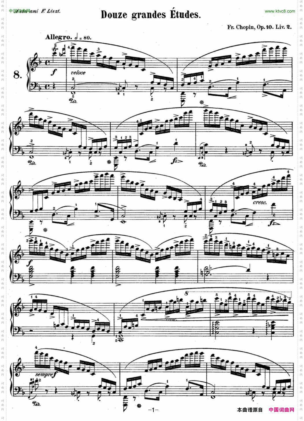 肖邦练习曲8Op.10No.8F大调Fmajor
