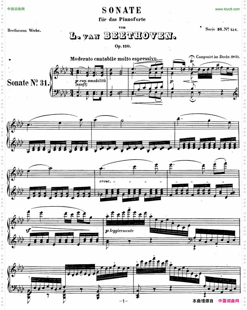 贝多芬钢琴奏鸣曲31降A大调Op.110A-flatmajor