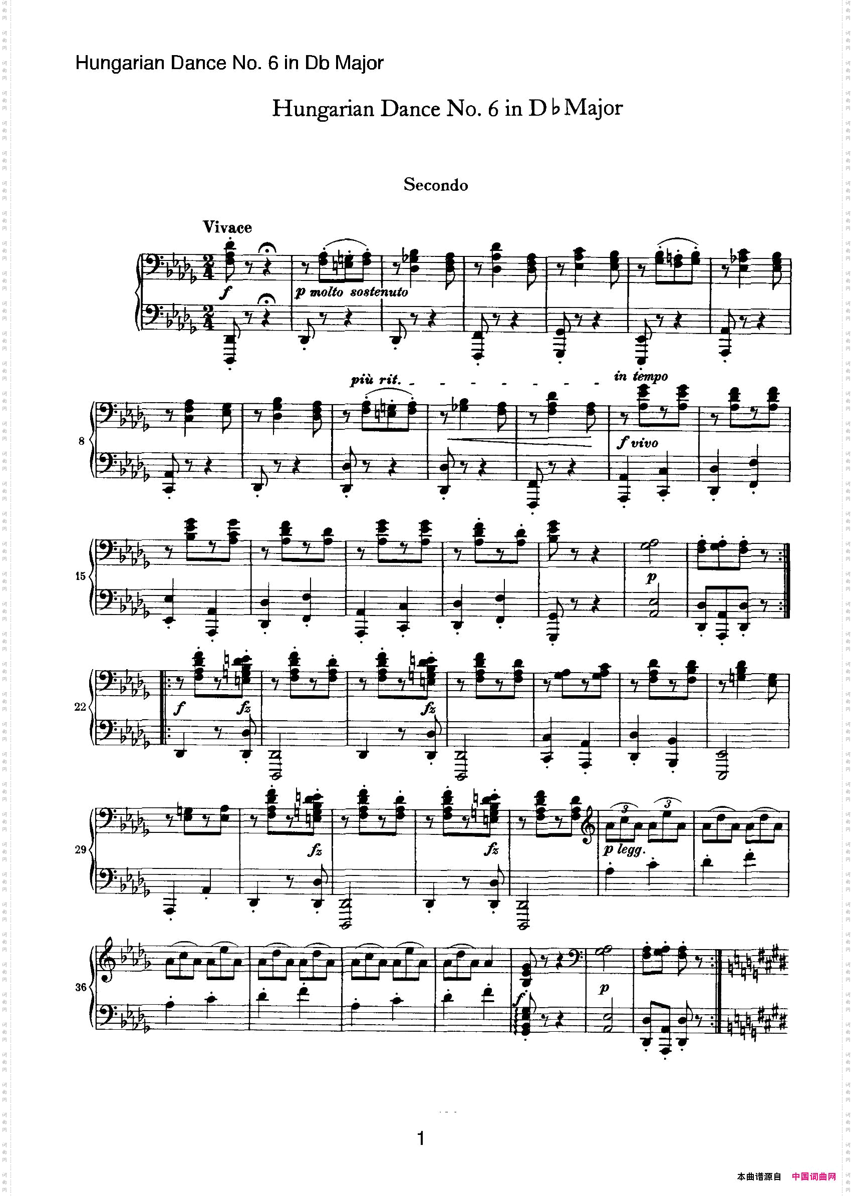 HungarianDanceforfourhandsNo6inDbMajor