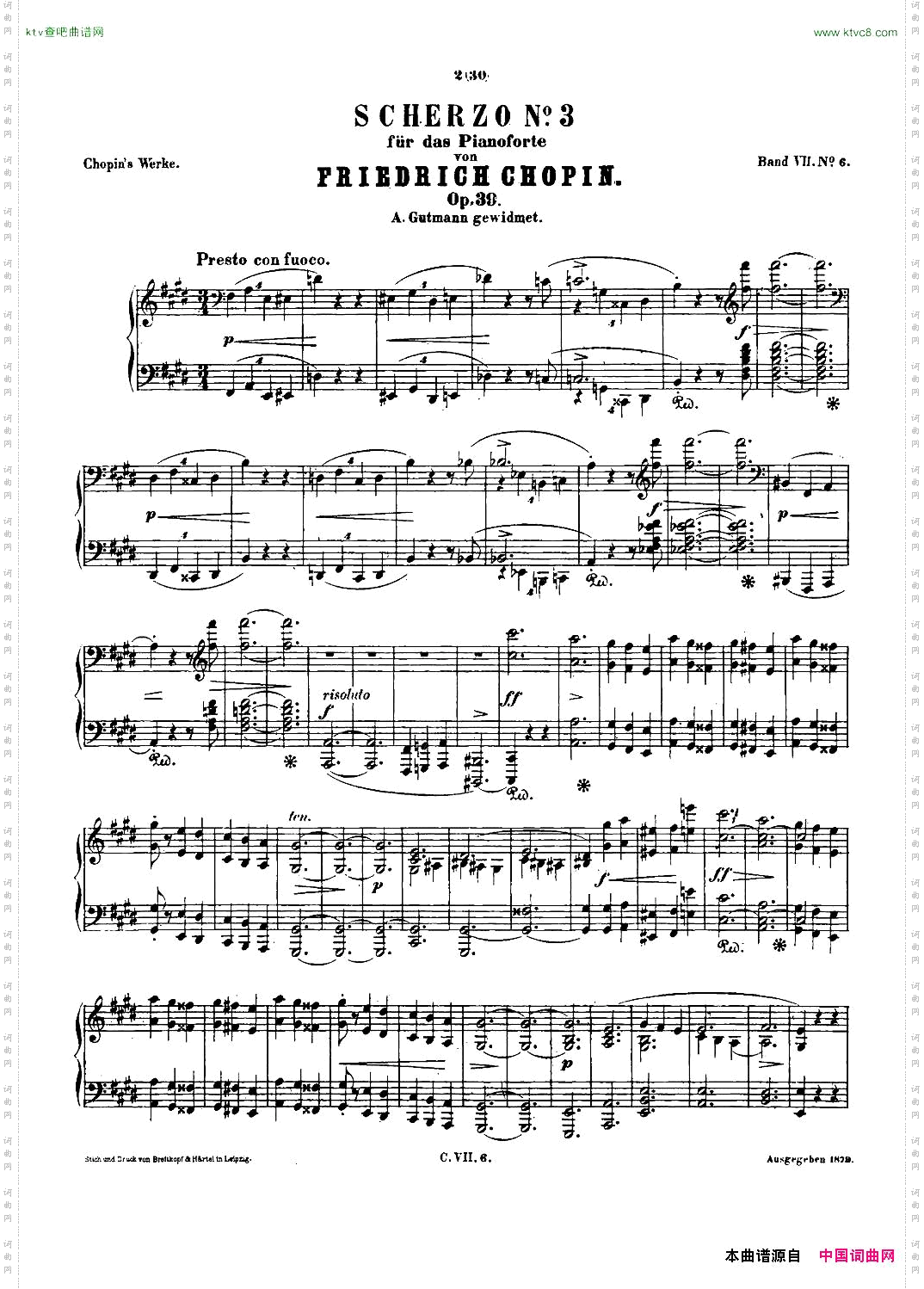 肖邦钢琴谐谑曲ChopinScherzoNo.3升c小调，Op.39