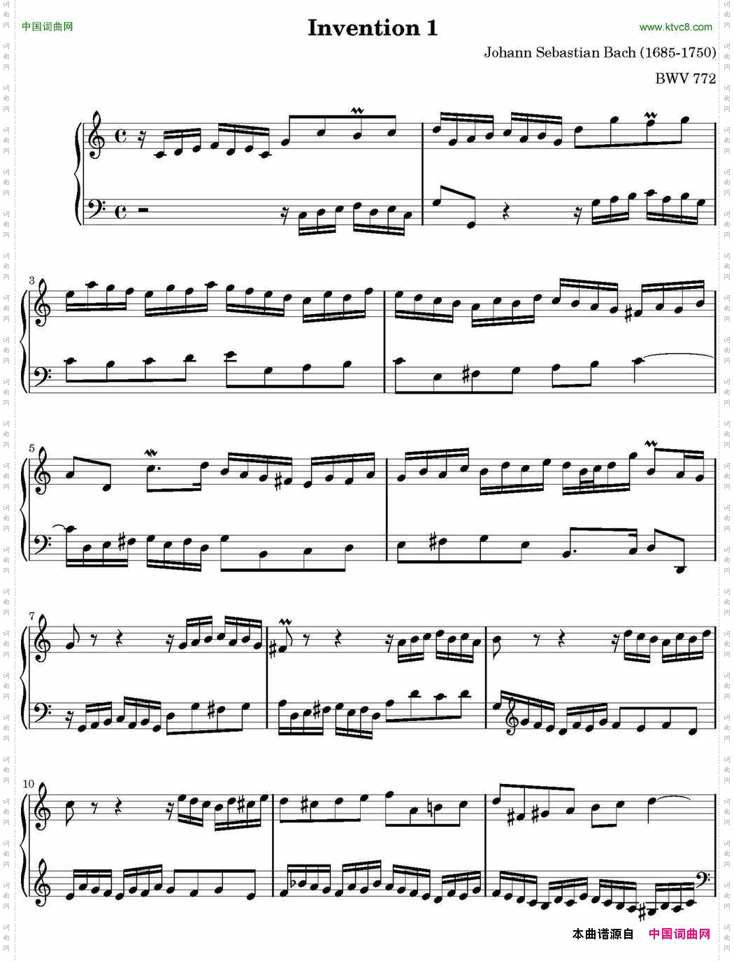 15首巴赫二部创意曲集NO.1