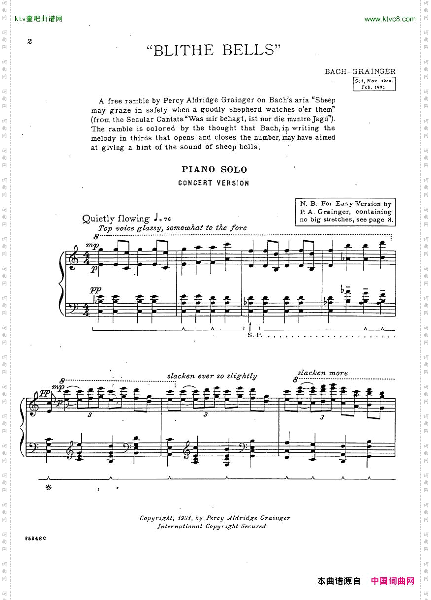 Bach,JS-BWV208-SheepMaySafelyGrazearrGrainger