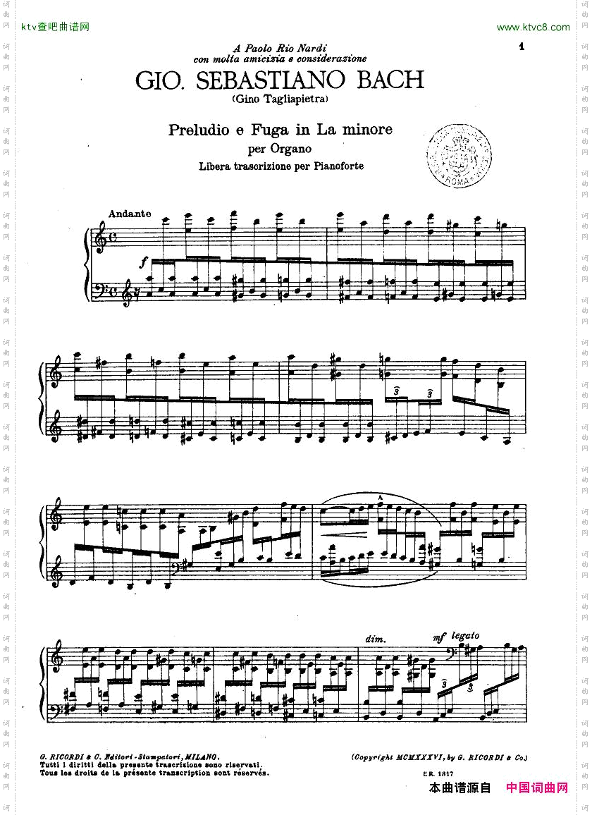 Bach,JS-BWV543-PreludeandFugueinAmarr.Tagliapietra