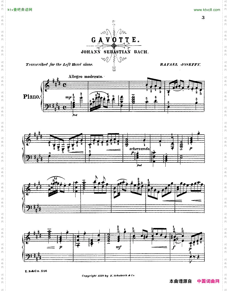 Bach,JS-BWV1006-GavottefromViolinPartitainEarrforLH-Joseffy