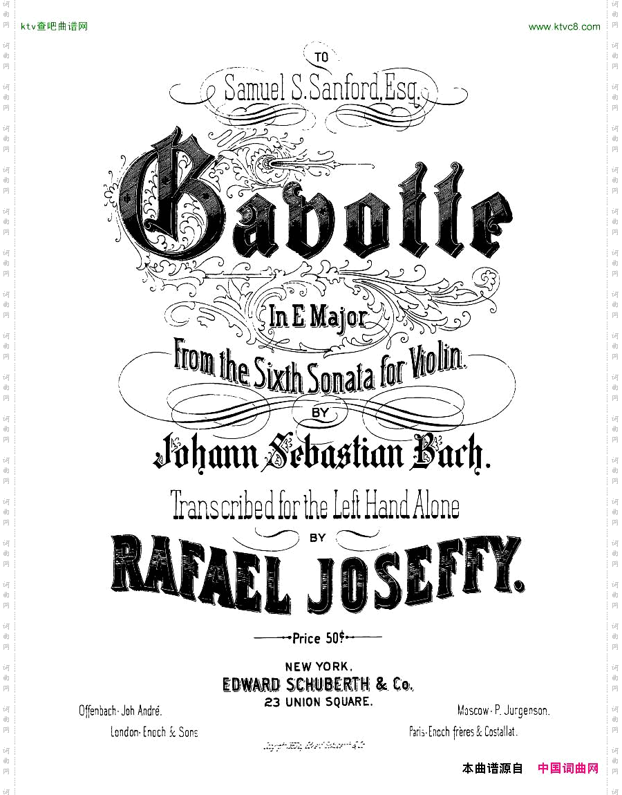 Bach,JS-BWV1006-GavottefromViolinPartitainEarrforLH-Joseffy