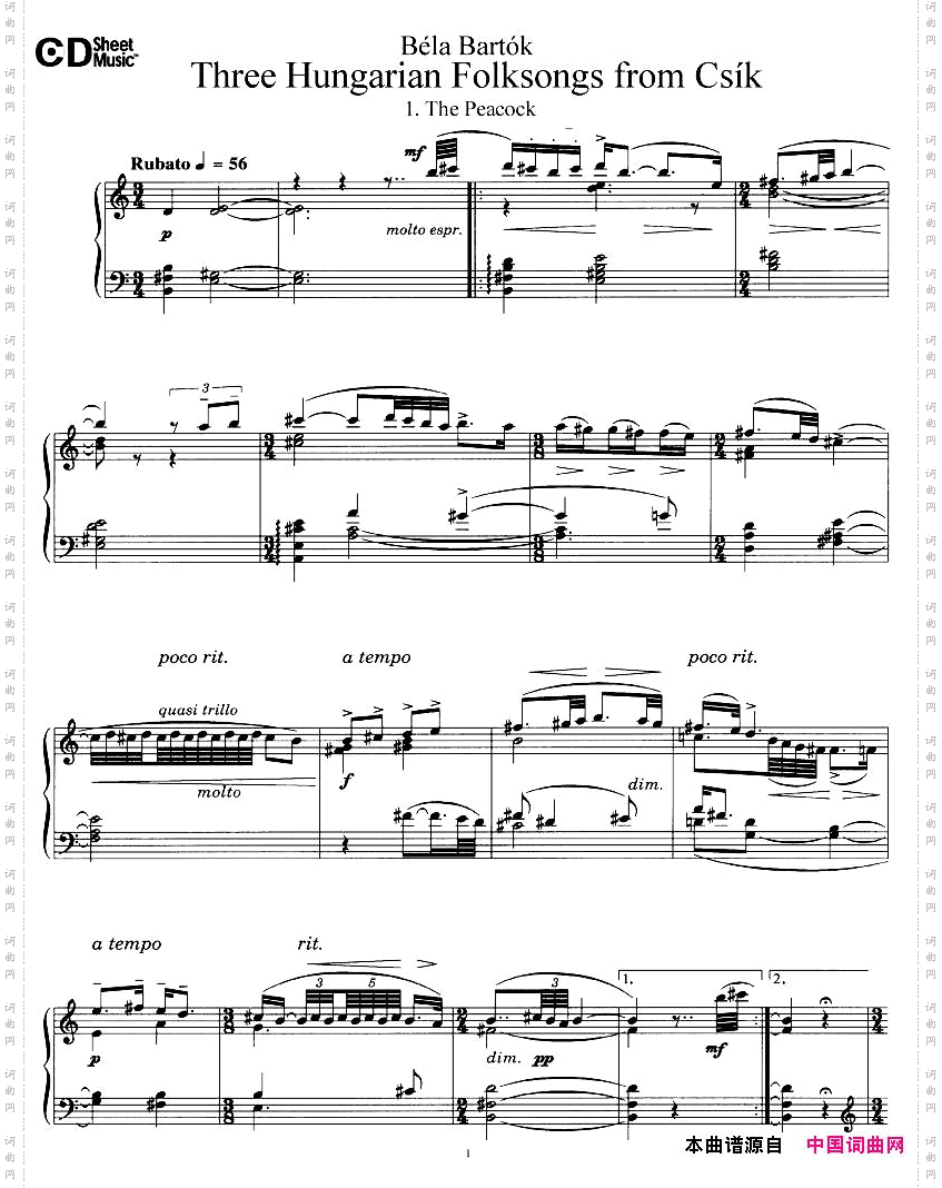 Bartok-SZ35a-ThreeHungarianFolksongsfromtheCsikDistrict