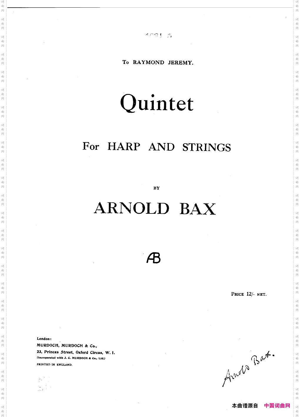 Bax-QuintetforHarpandStrings