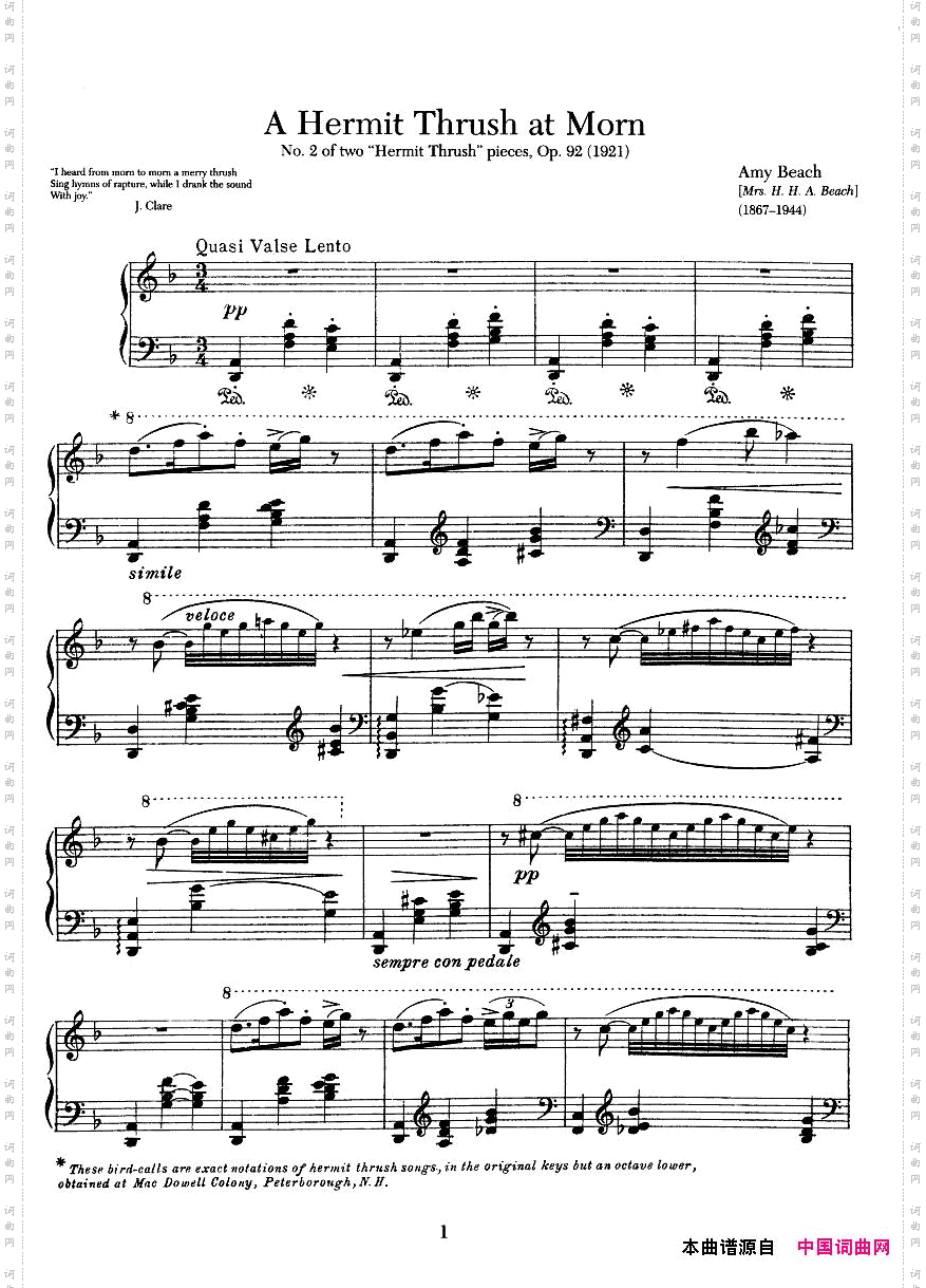 Beach-Op.92No.2,AHermitThrushatMorn