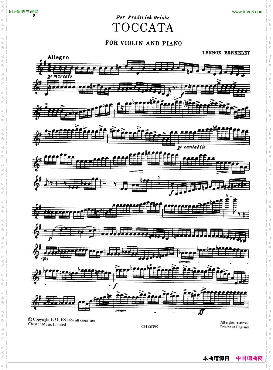 Berkeley-ElegyandToccataViolinandPiano