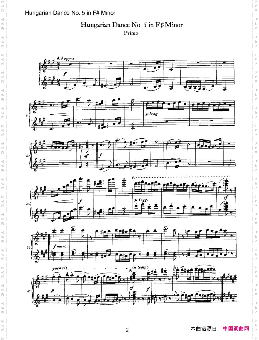 Brahms-HungarianDanceforfourhandsNo5inF#Minor