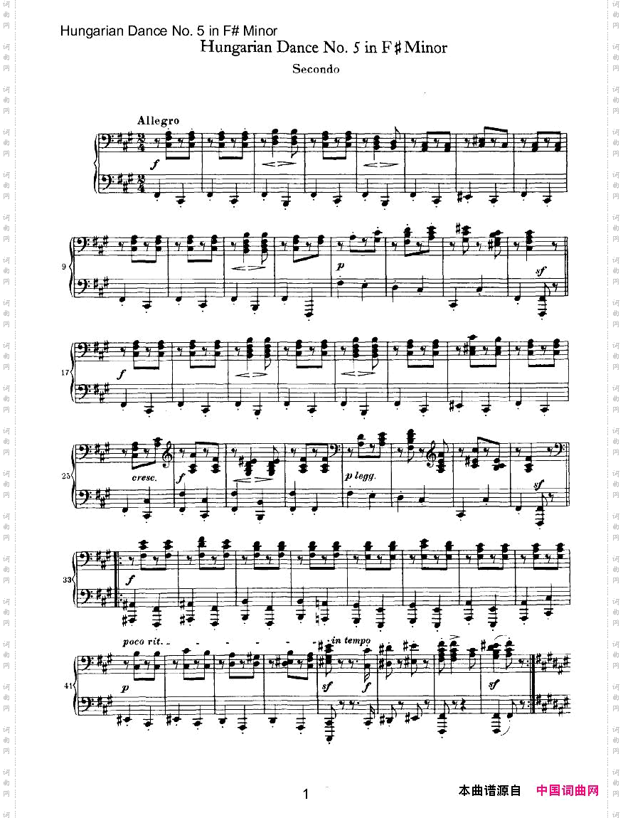 Brahms-HungarianDanceforfourhandsNo5inF#Minor