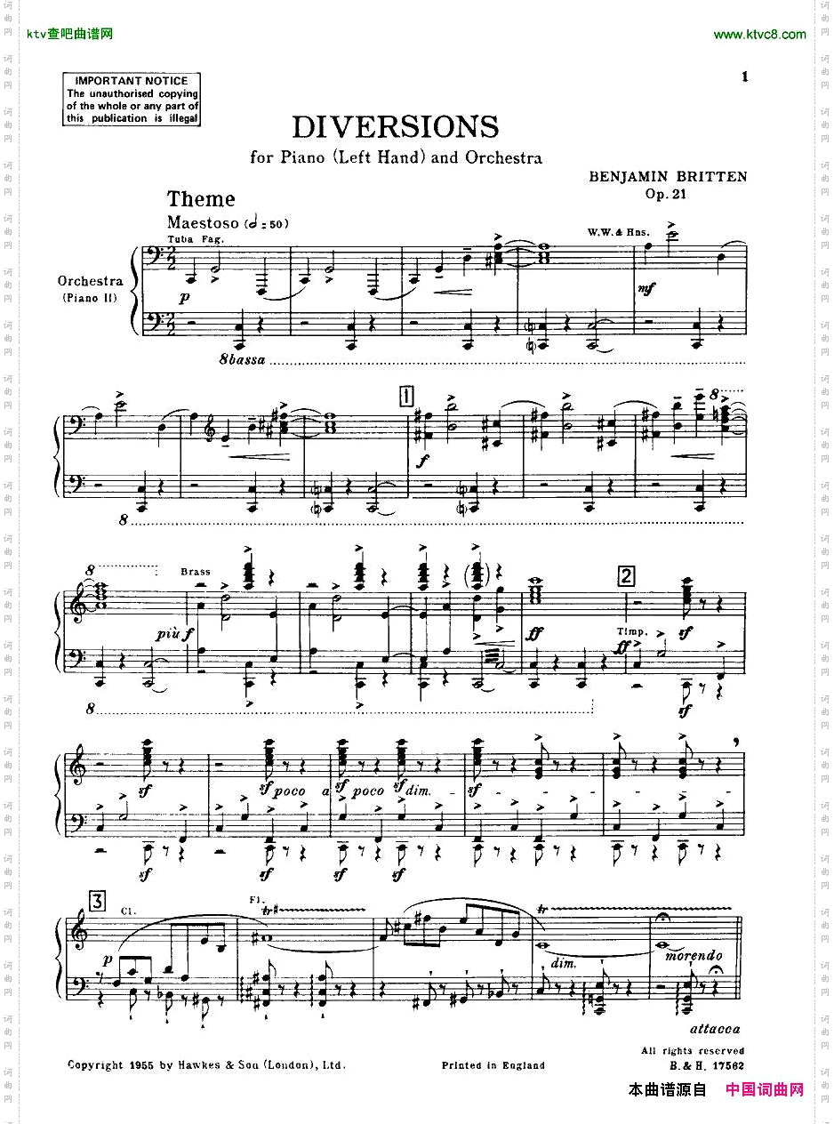 BrittenDiversionsforPianolefthandandOrchestraop21TwoPianoScore