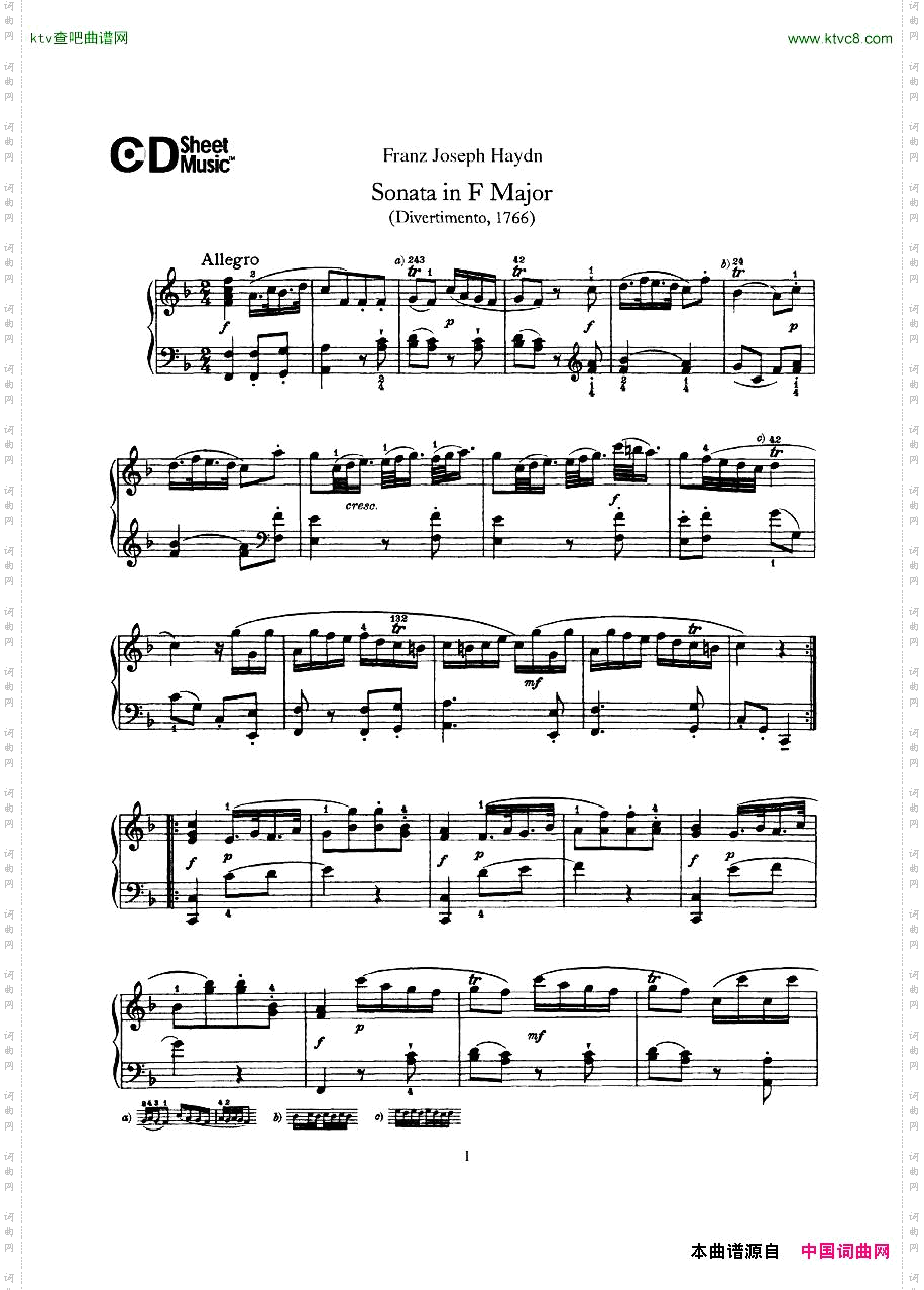 HaydnJoseph-Sonatano.9inFMajor