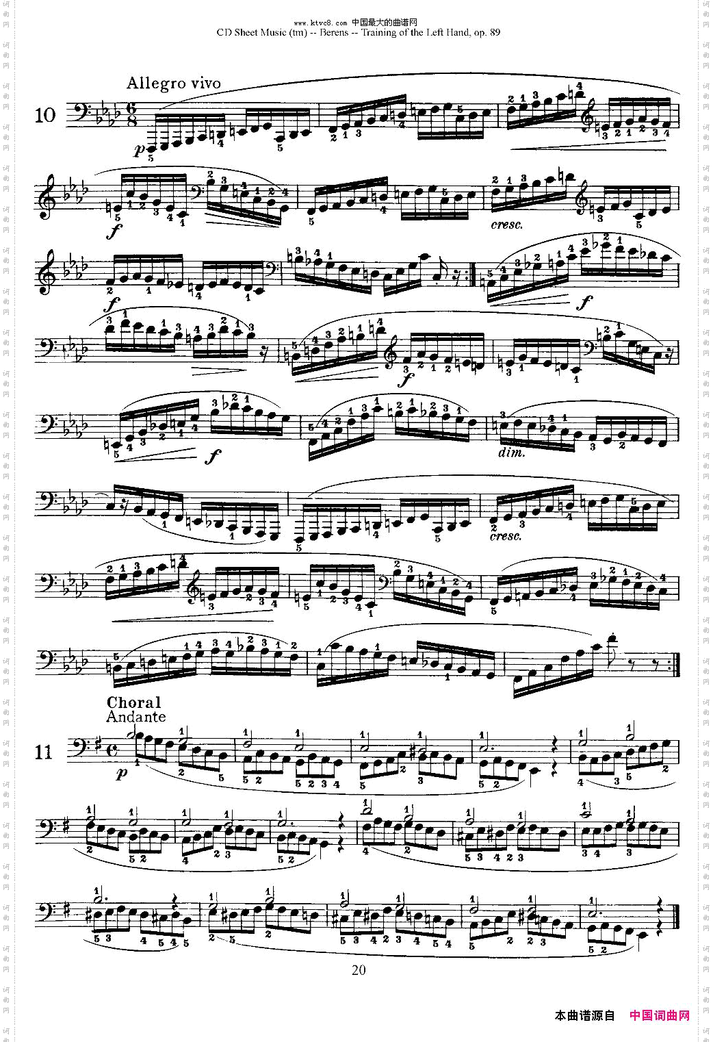 贝伦斯钢琴左手训练练习曲下册25首