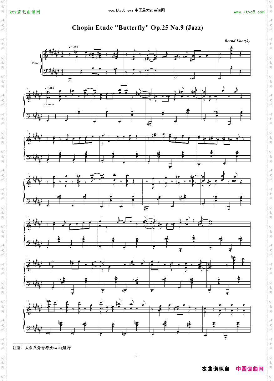 爵士肖邦练习曲-蝴蝶Op.25No.9