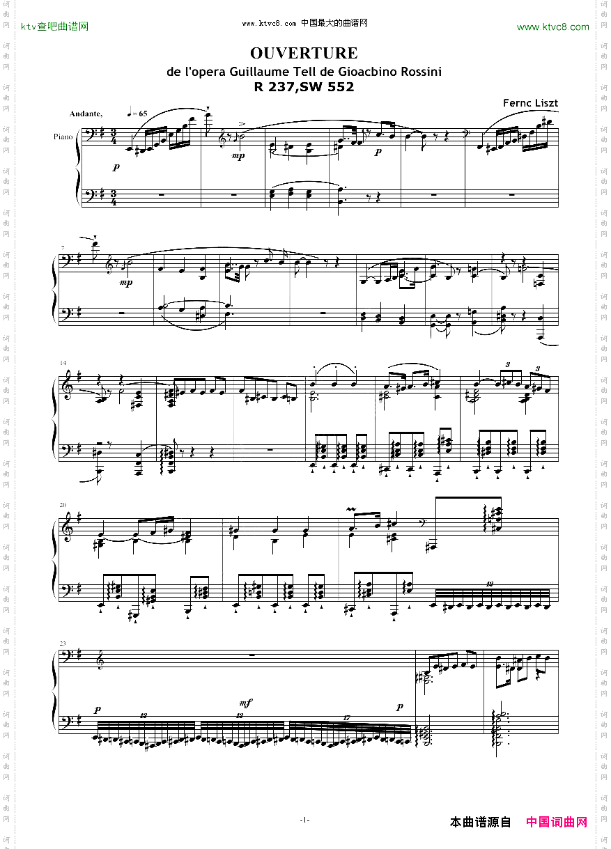 威廉·退尔序曲李斯特S.552