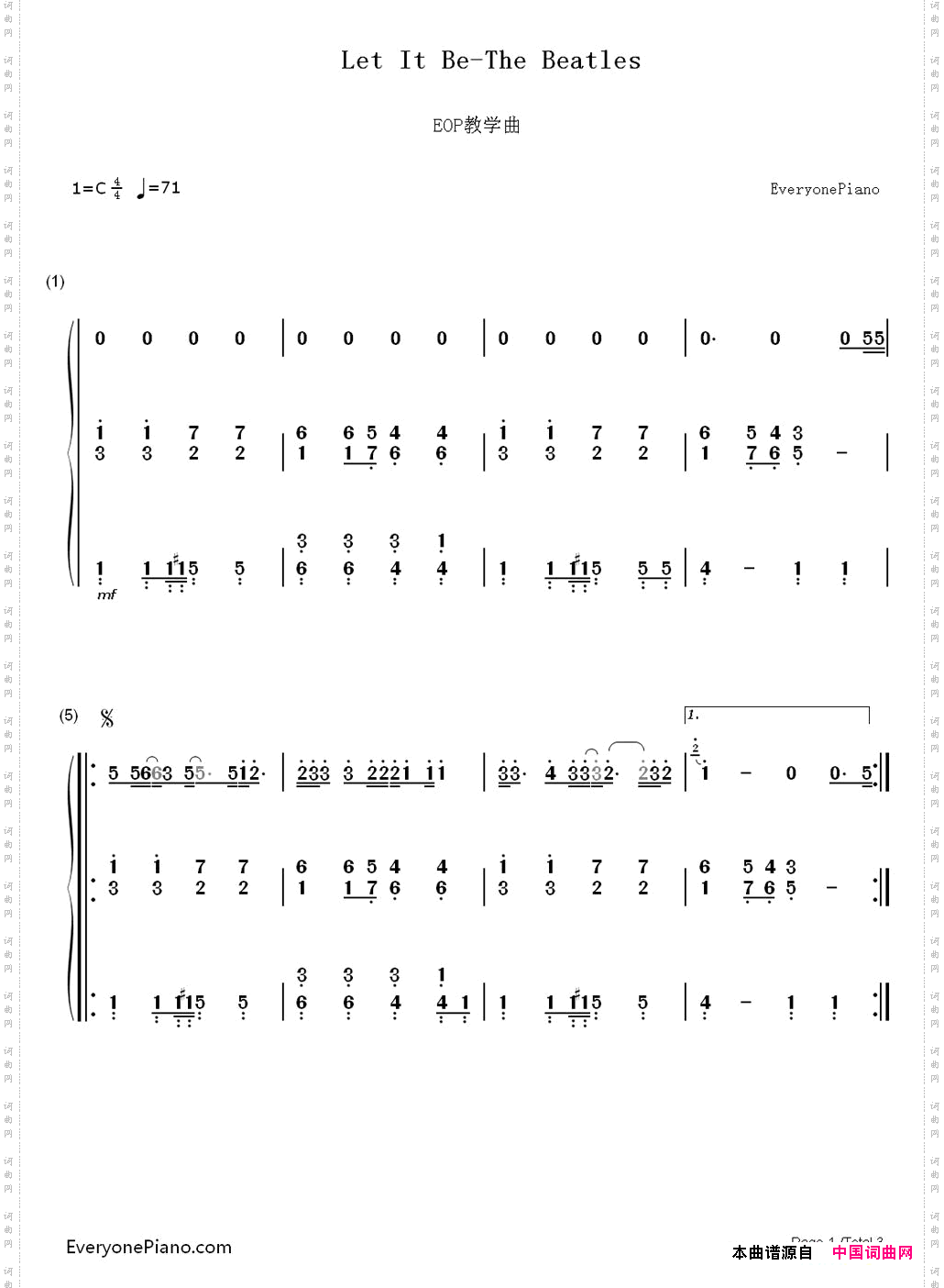 LetItBe-TheBeatles简谱版