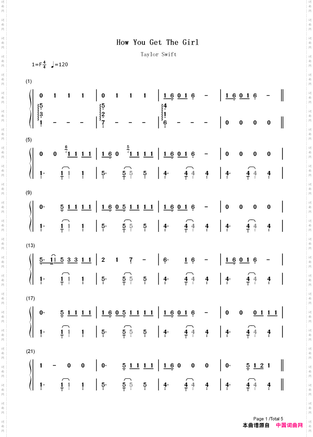 HowYouGetTheGirl简谱版