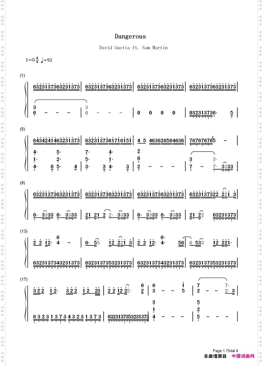 Dangerous双手简谱版