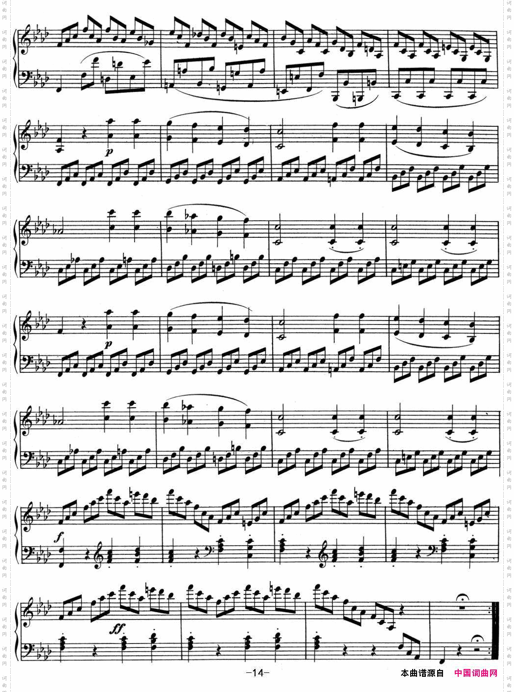 贝多芬钢琴奏鸣曲01f小调Op.2No.1Fminor