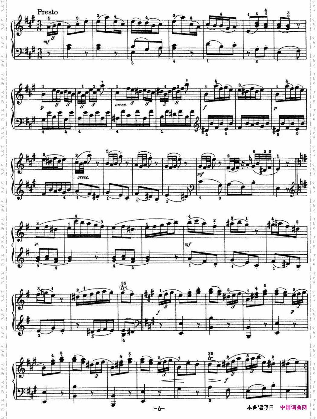 海顿钢琴奏鸣曲HobXVI5DivertimentoAmajor