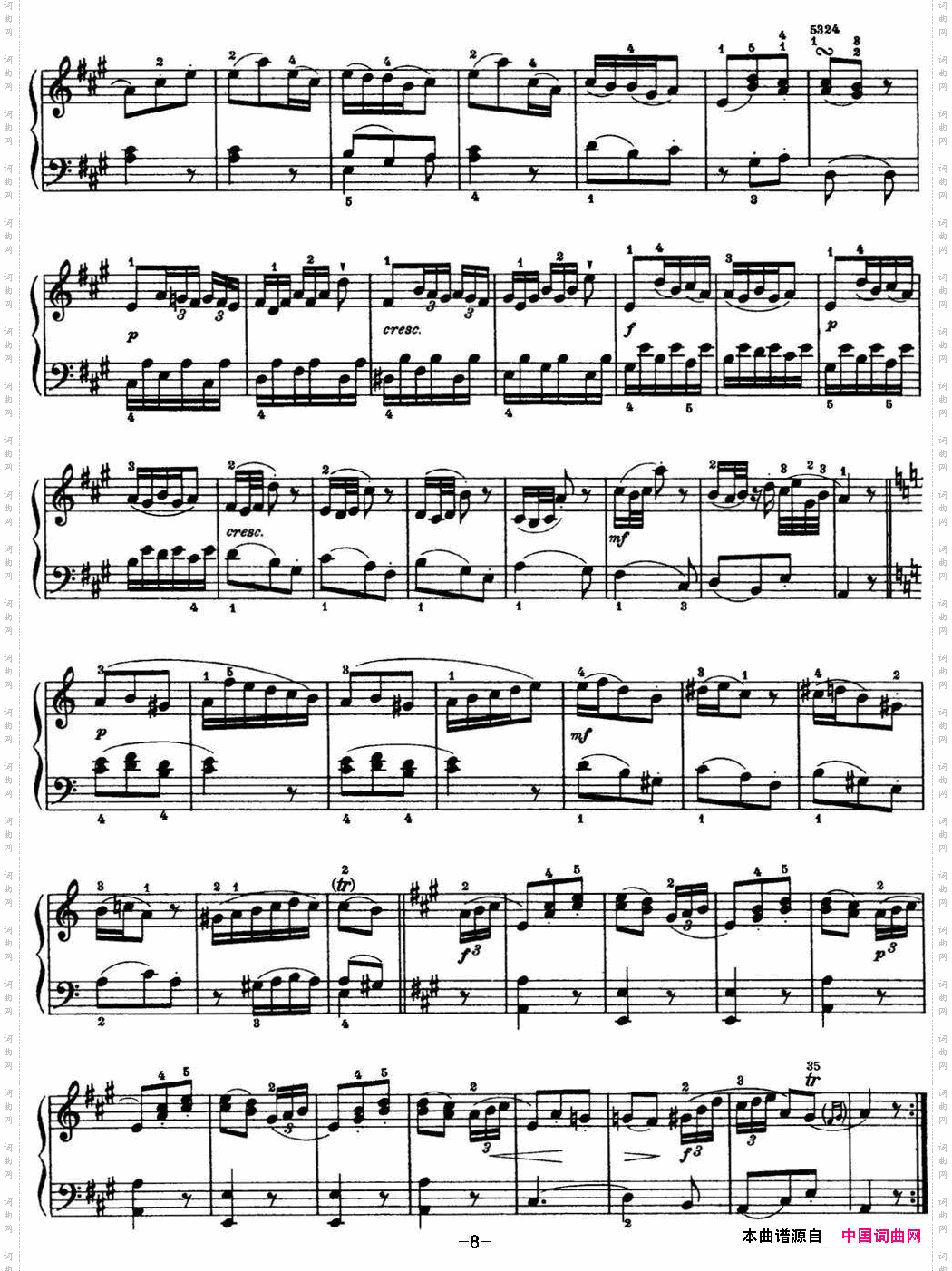 海顿钢琴奏鸣曲HobXVI5DivertimentoAmajor