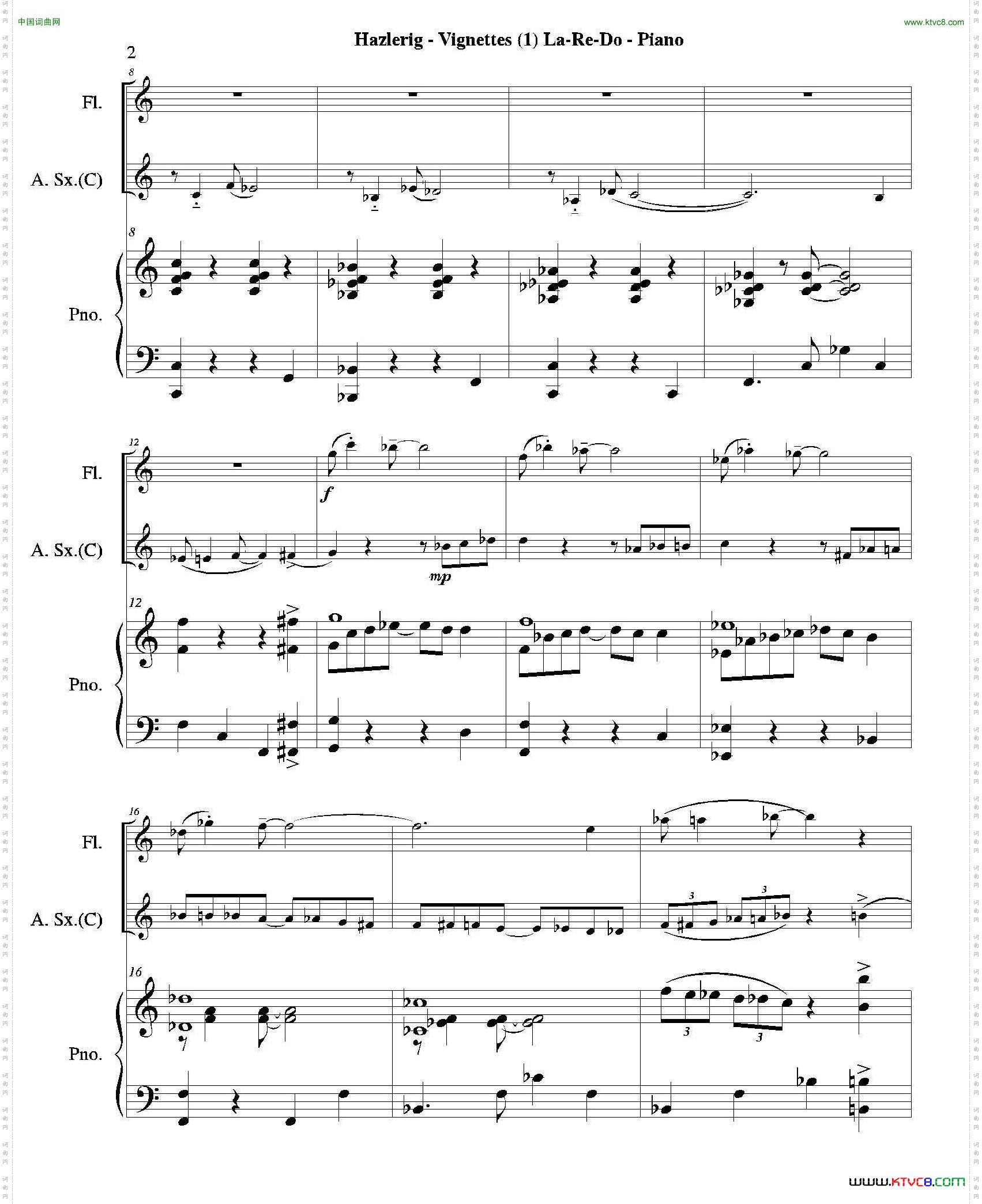 Threejazzvignettes第一乐章三重奏钢琴分谱_Three jazz vignettes第一乐章三重奏钢琴分谱