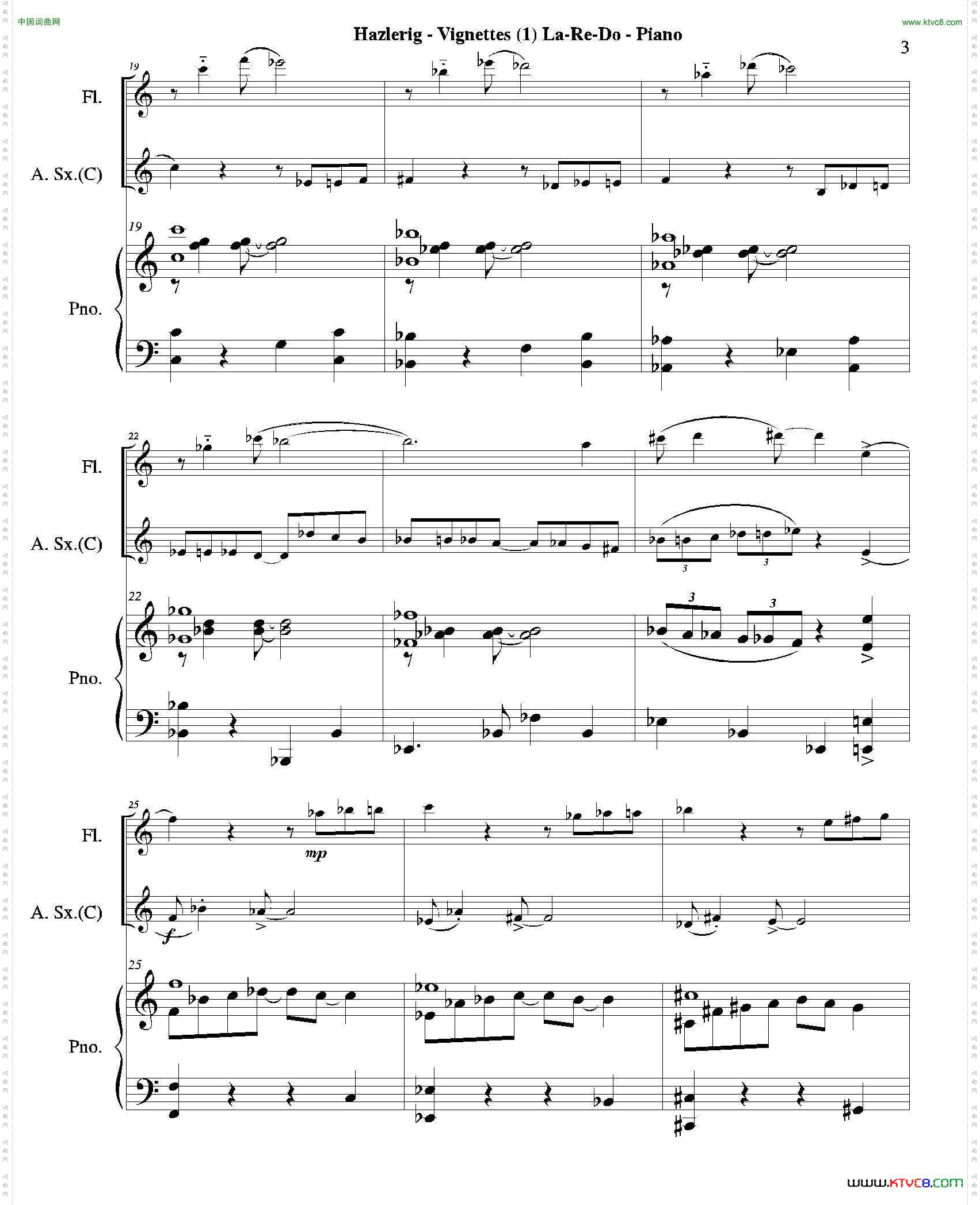 Threejazzvignettes第一乐章三重奏钢琴分谱_Three jazz vignettes第一乐章三重奏钢琴分谱