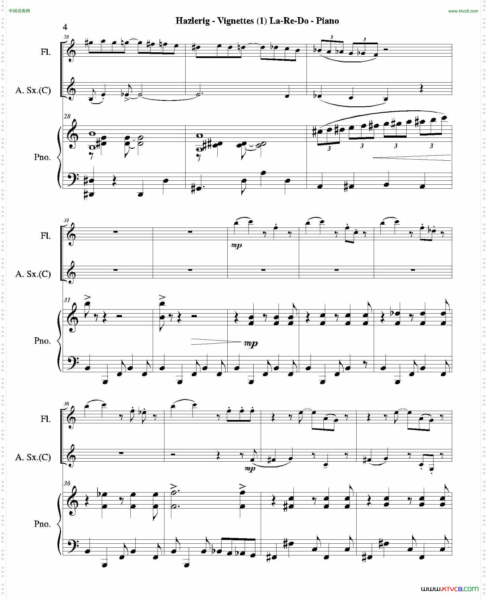 Threejazzvignettes第一乐章三重奏钢琴分谱_Three jazz vignettes第一乐章三重奏钢琴分谱