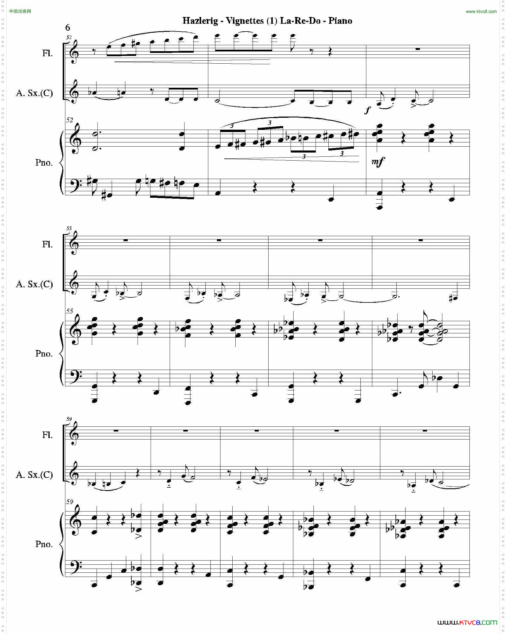 Threejazzvignettes第一乐章三重奏钢琴分谱_Three jazz vignettes第一乐章三重奏钢琴分谱