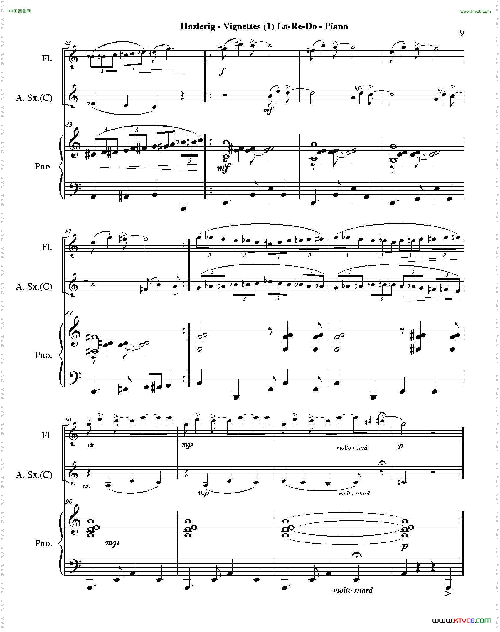 Threejazzvignettes第一乐章三重奏钢琴分谱_Three jazz vignettes第一乐章三重奏钢琴分谱