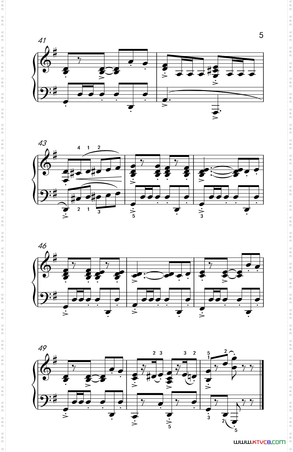 《第五级 2.西班牙小夜曲（中央音乐学院 钢琴（业余）考级教程 4-6级）》简谱