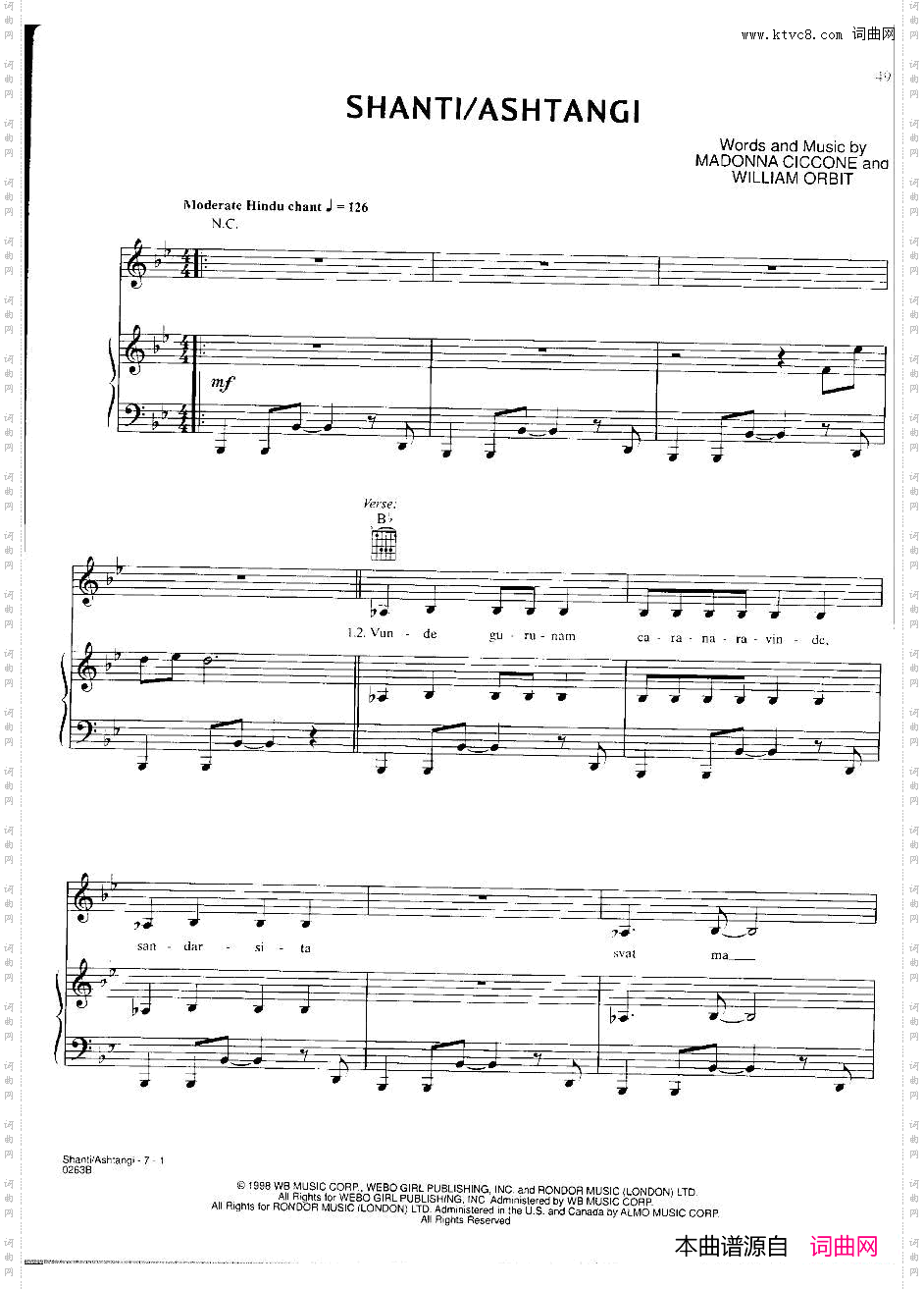 Shanti_麦当娜歌曲钢琴伴奏谱
