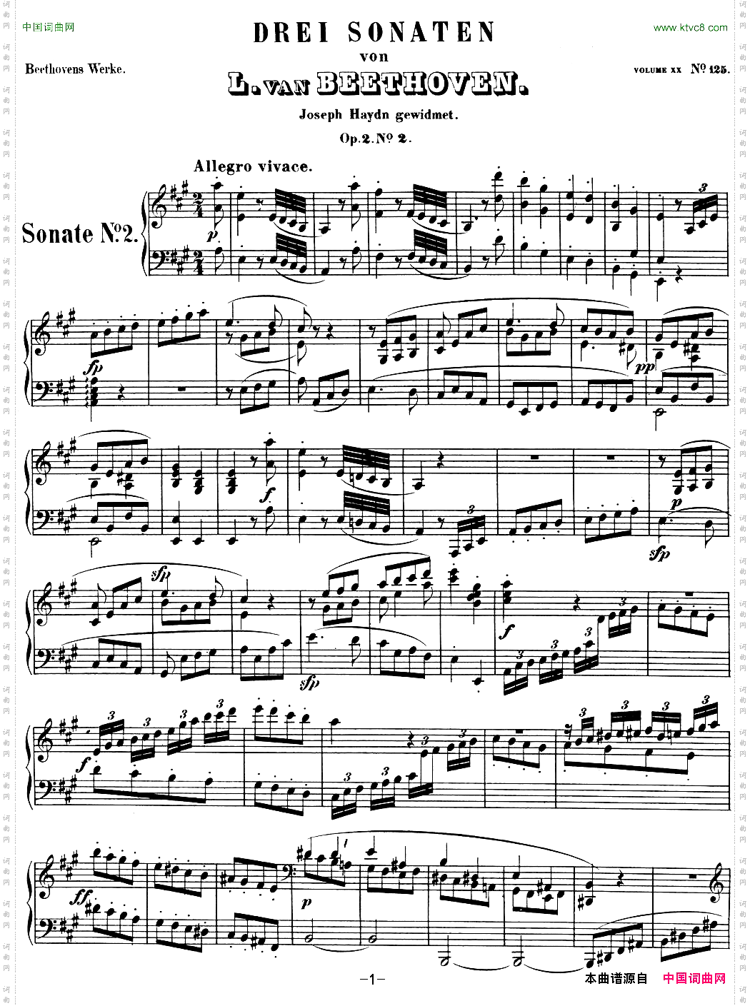 贝多芬钢琴奏鸣曲02A大调Op.2No.2Amajor