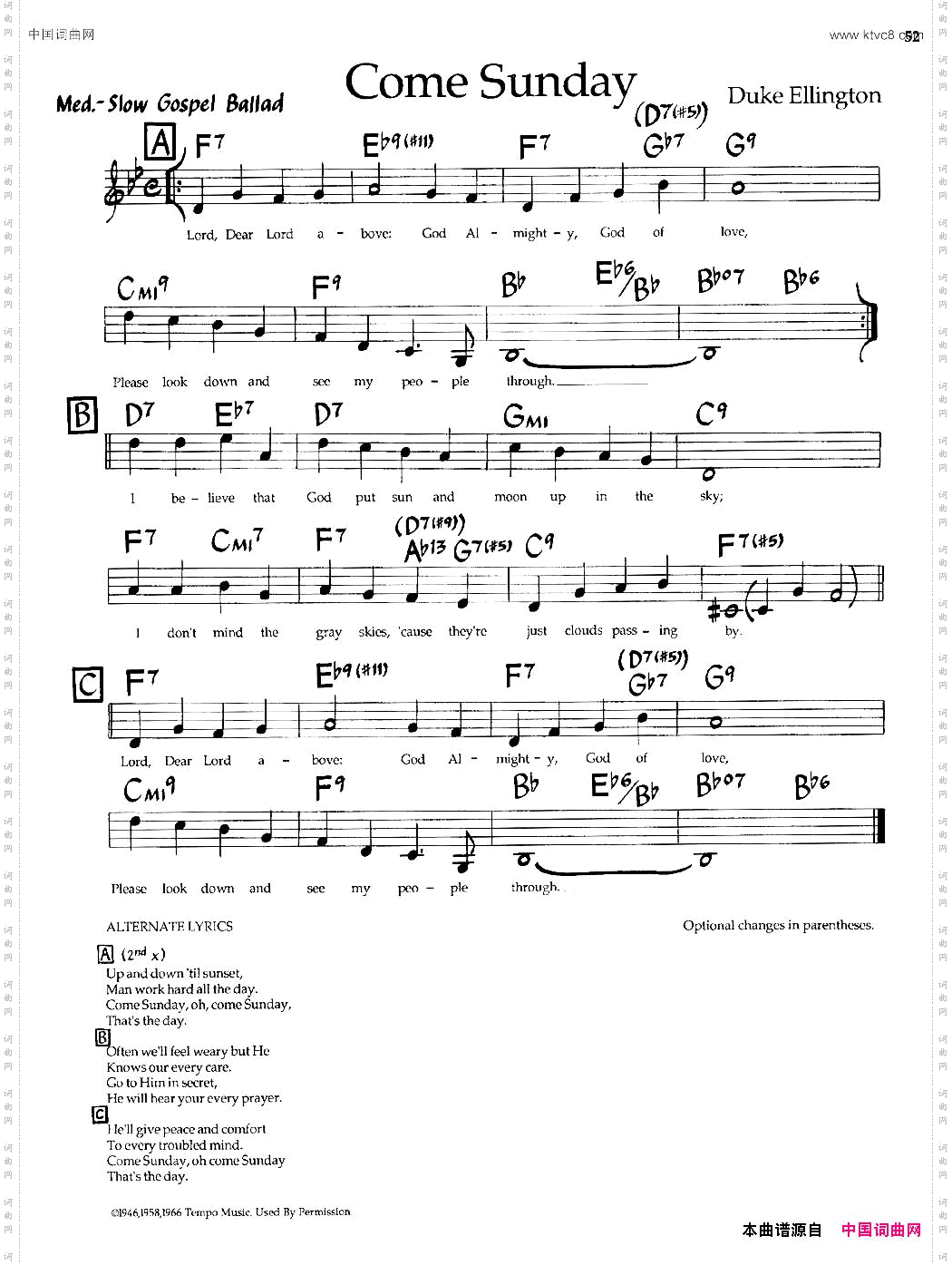 ComeSunday爵士钢琴曲