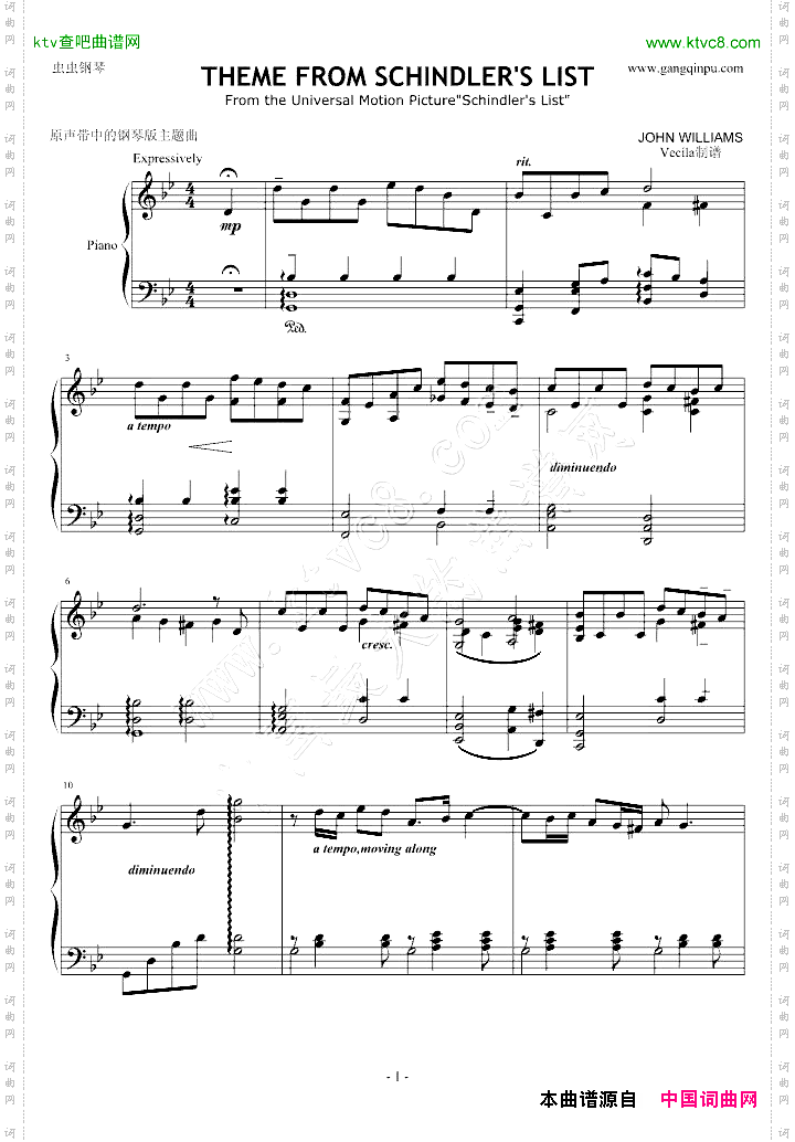 辛德勒的名单-reprise钢琴,原版