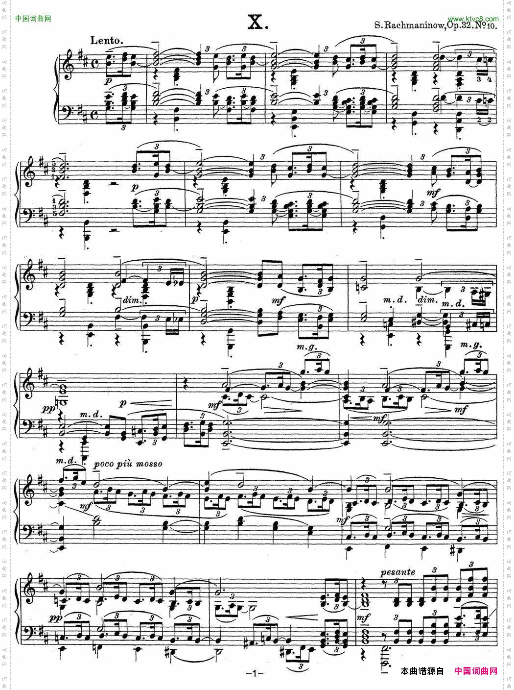 拉赫玛尼诺夫钢琴前奏曲21B小调Op.32No.10