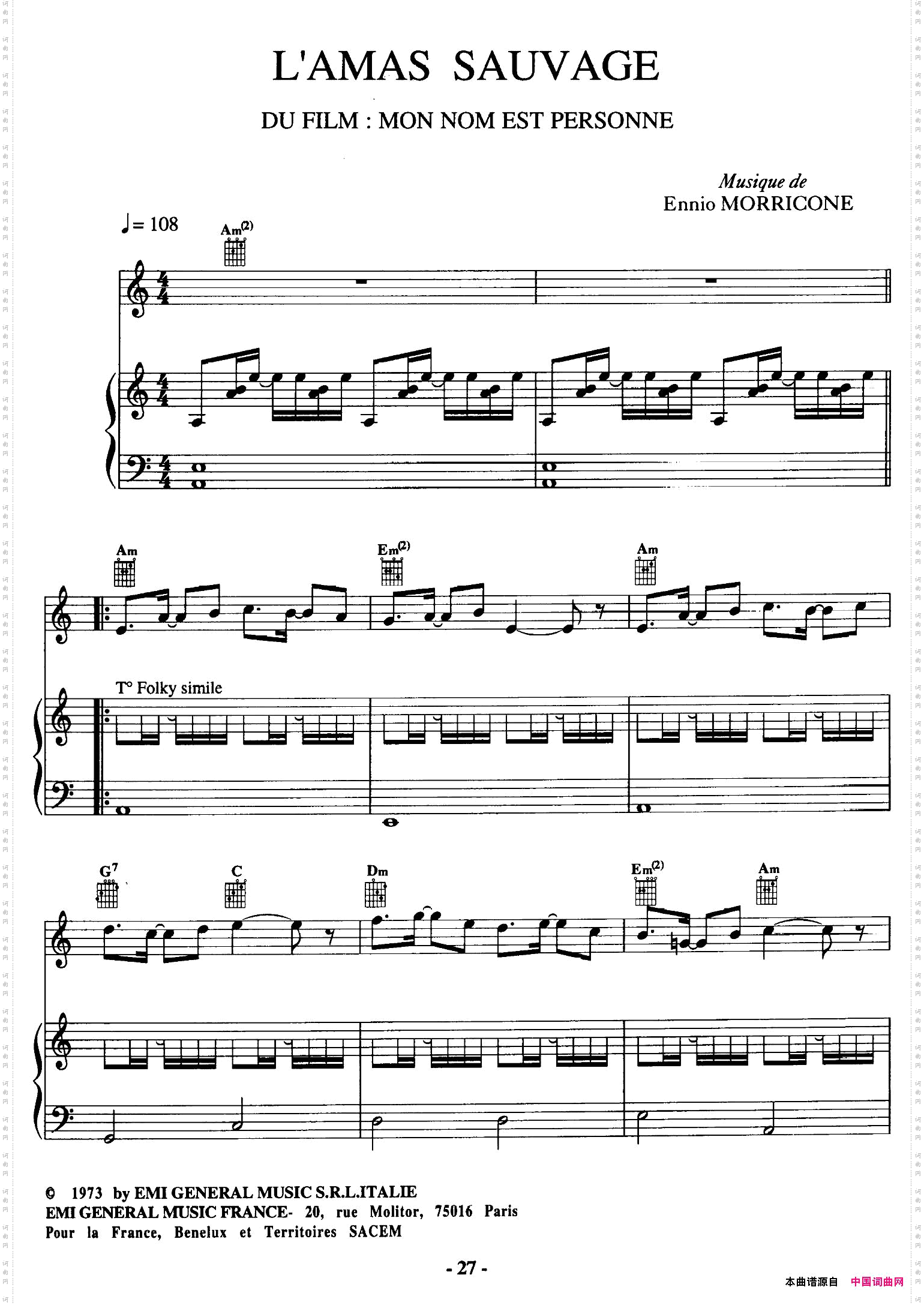 电影配乐大师莫瑞康最佳20首钢琴谱BestofEnnioMorricone·8_电影配乐大师莫瑞康最佳20首钢琴谱Best of Ennio Morricone·8