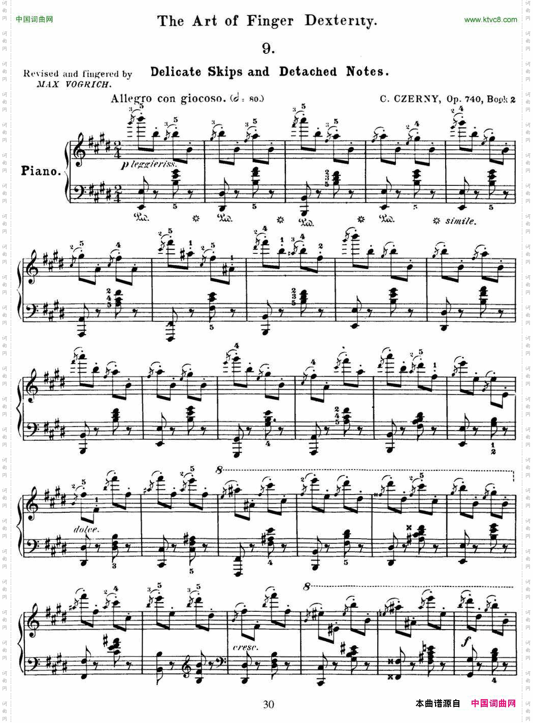 50首车尔尼Op.740钢琴手指灵巧技术练习曲NO.9