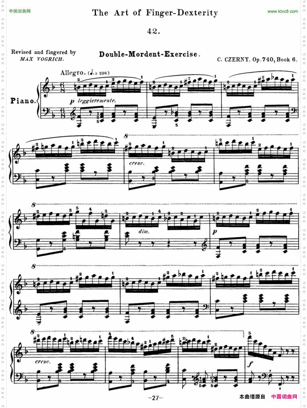 50首车尔尼Op.740钢琴手指灵巧技术练习曲NO.42