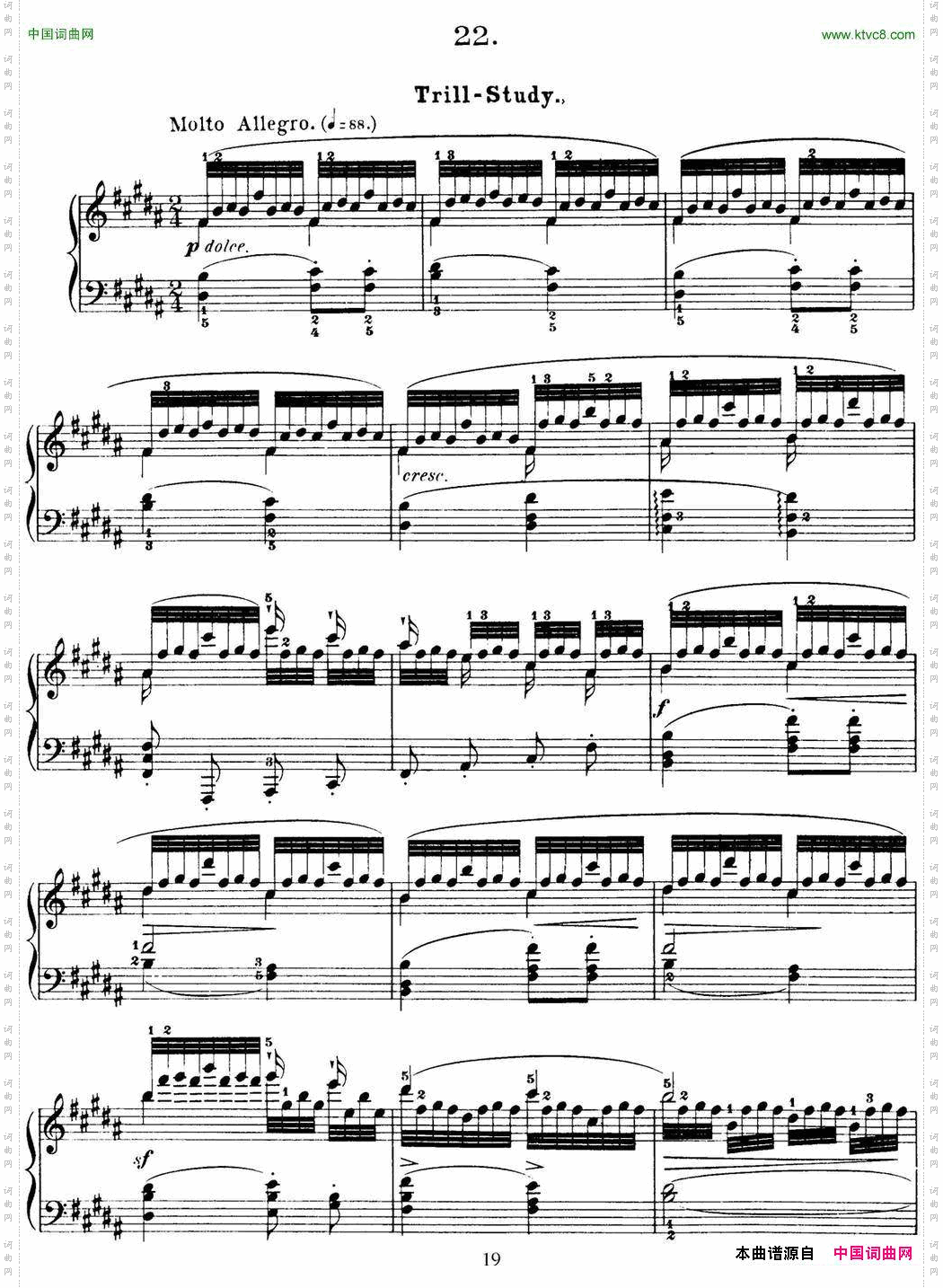 50首车尔尼Op.740钢琴手指灵巧技术练习曲NO.22