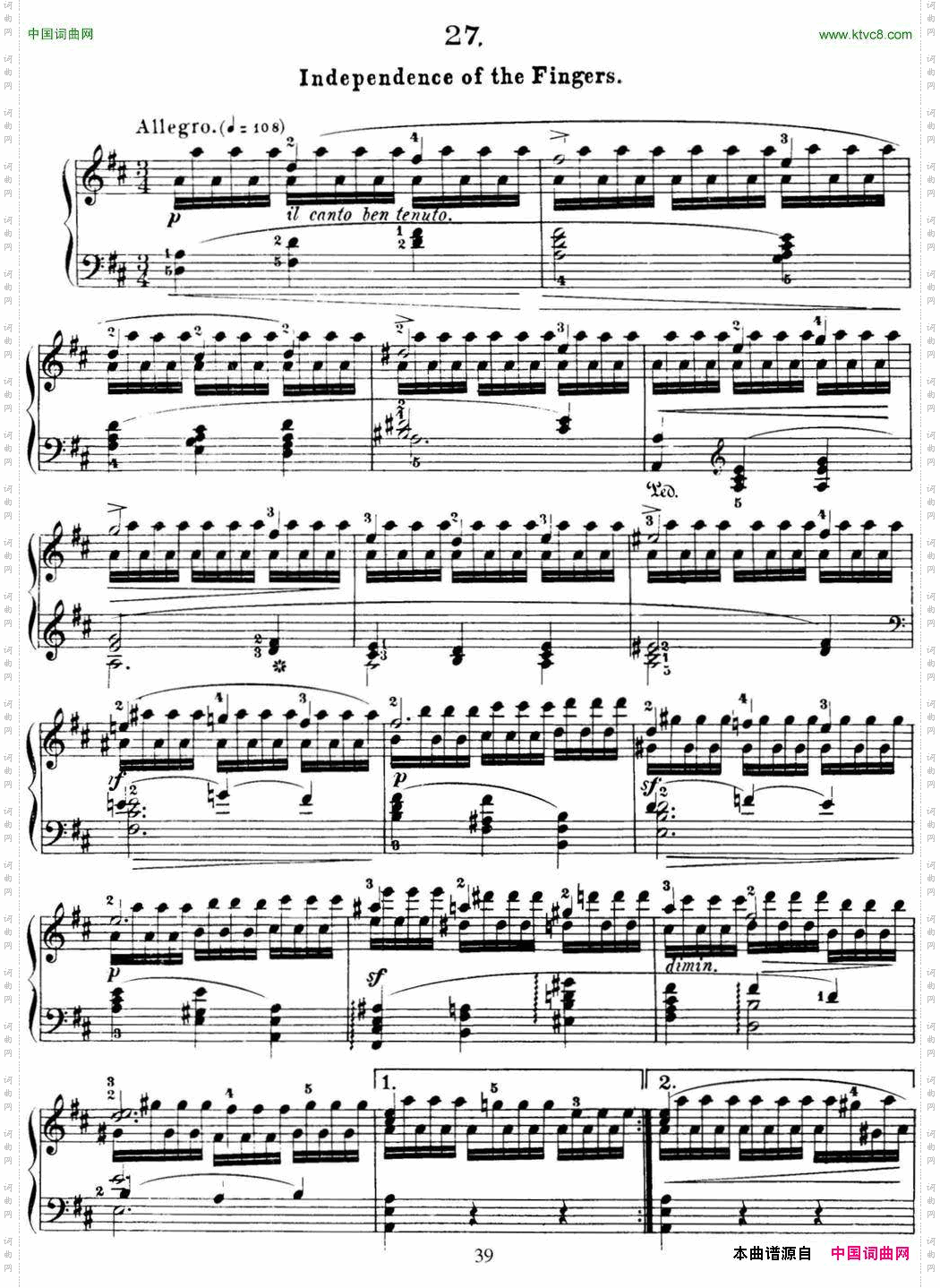 50首车尔尼Op.740钢琴手指灵巧技术练习曲NO.27