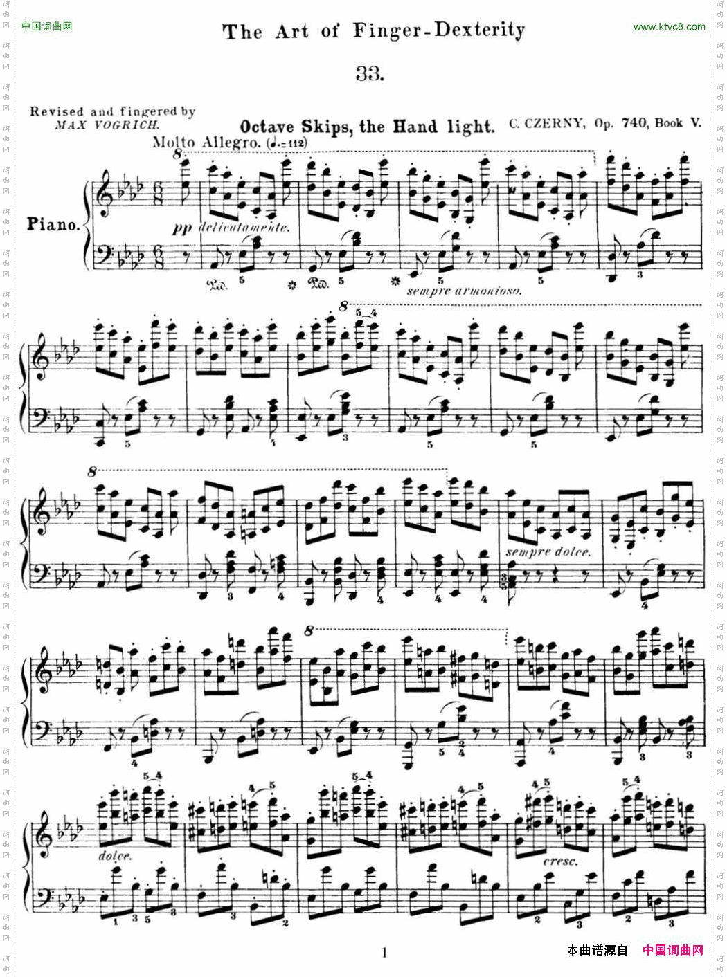 50首车尔尼Op.740钢琴手指灵巧技术练习曲NO.33