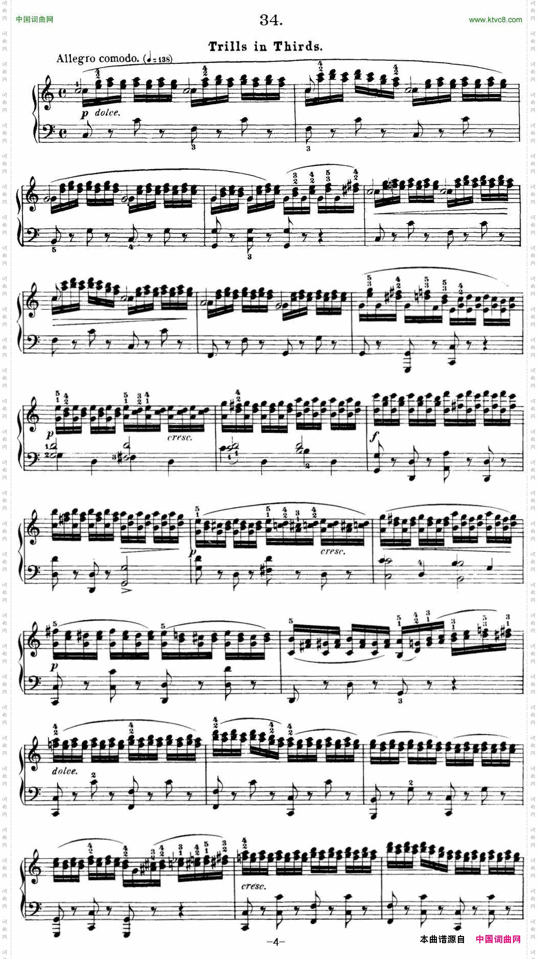 50首车尔尼Op.740钢琴手指灵巧技术练习曲NO.34