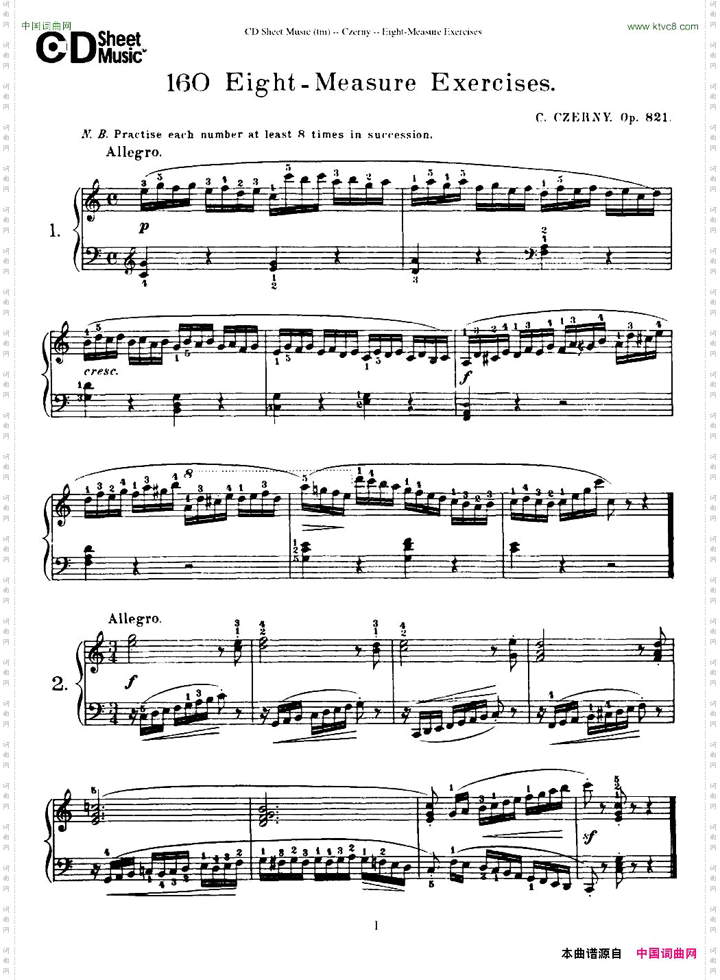 160Eight-MeasureExercises.Op.821车尔尼160首钢琴八小节练习曲1——18