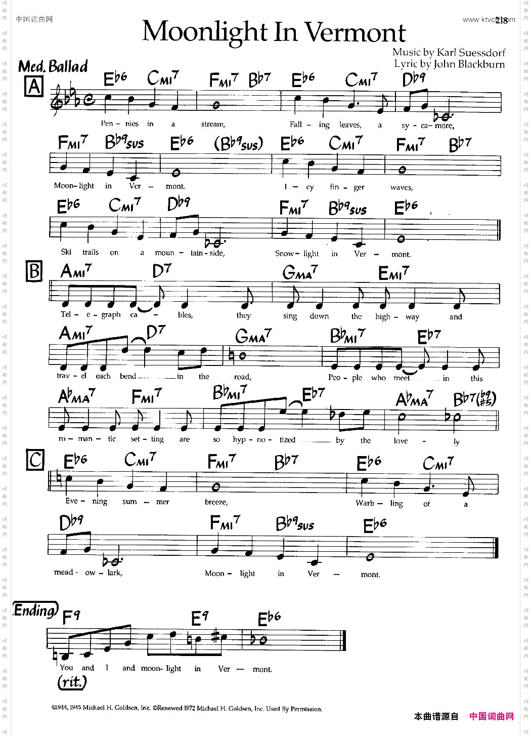 MoonlightInVermont爵士钢琴曲