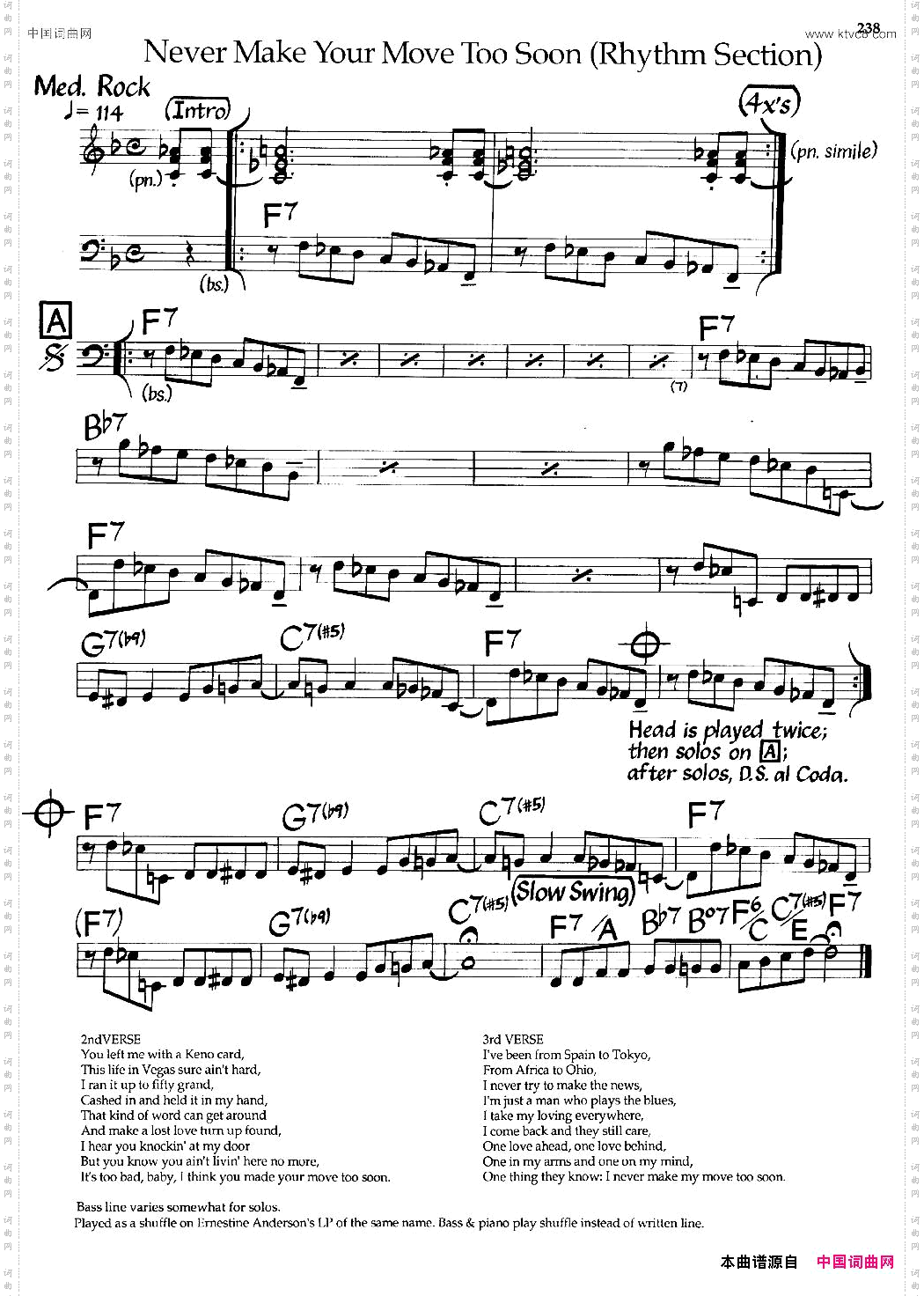 NeverMakeYourMoveTooSoonRhythmSection爵士钢琴曲