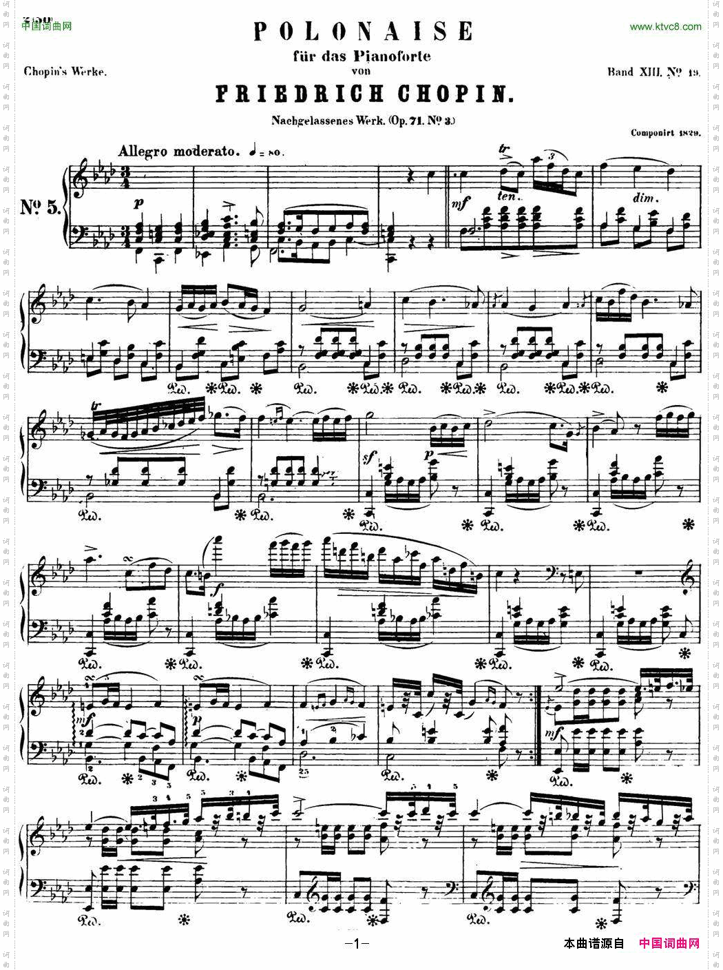 肖邦波兰舞曲Op.posth.71No.3f小调