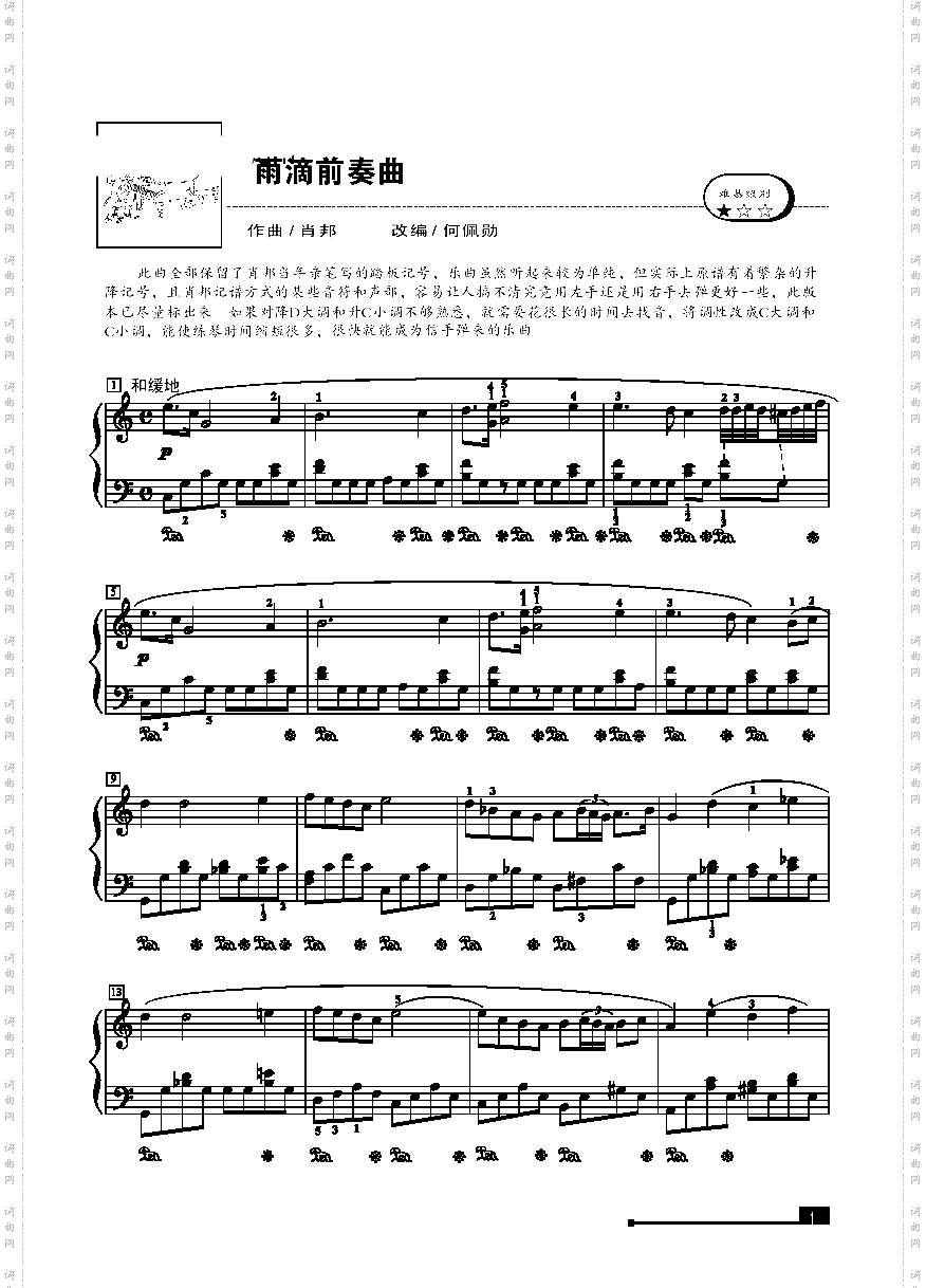 雨滴前奏曲—简易版键盘类钢琴