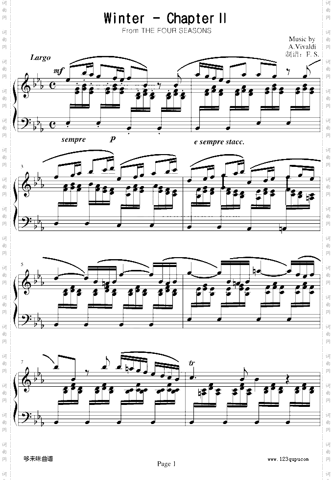 四季·冬之第二乐章钢琴独奏版-维瓦尔第
